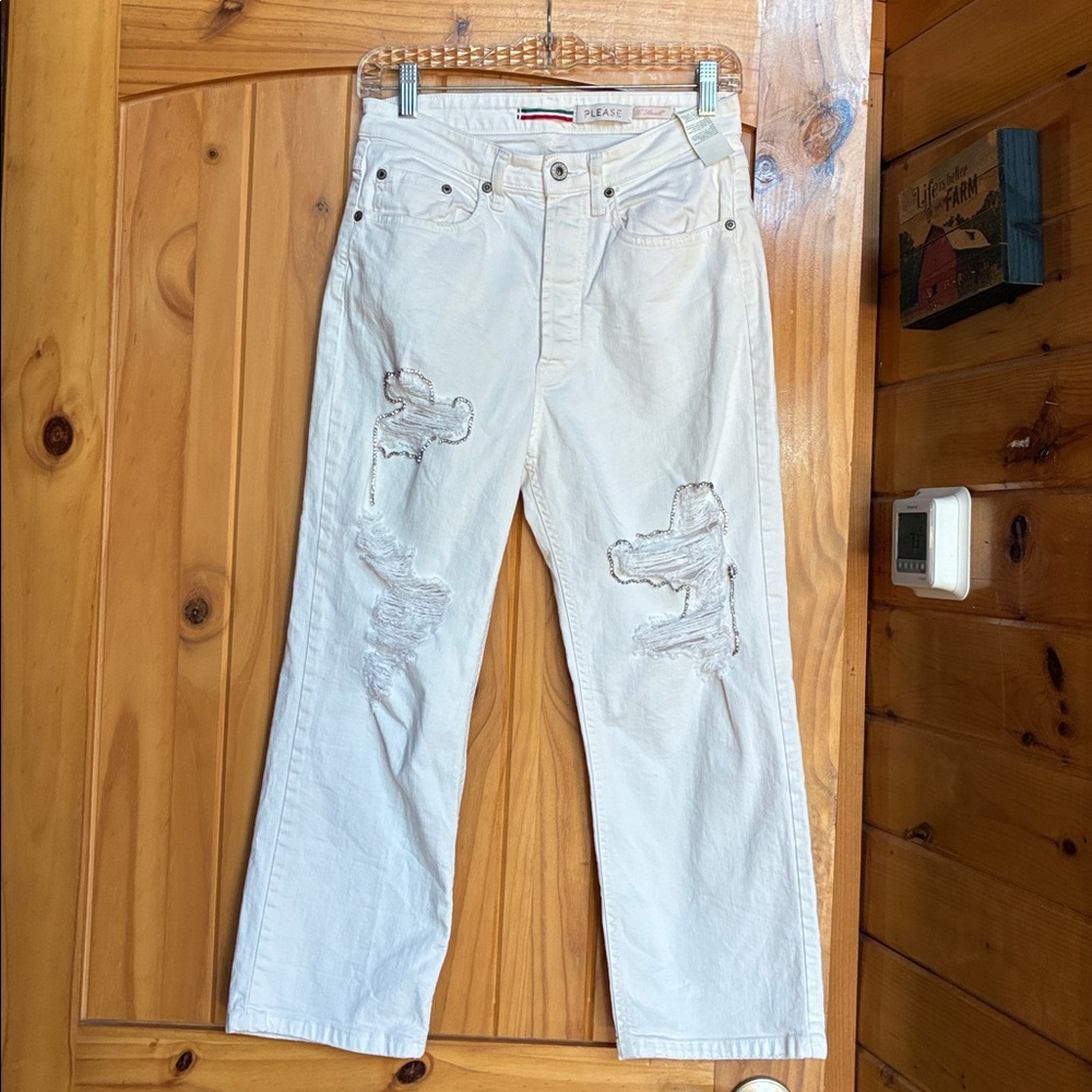 Please demin embellished crop jeans